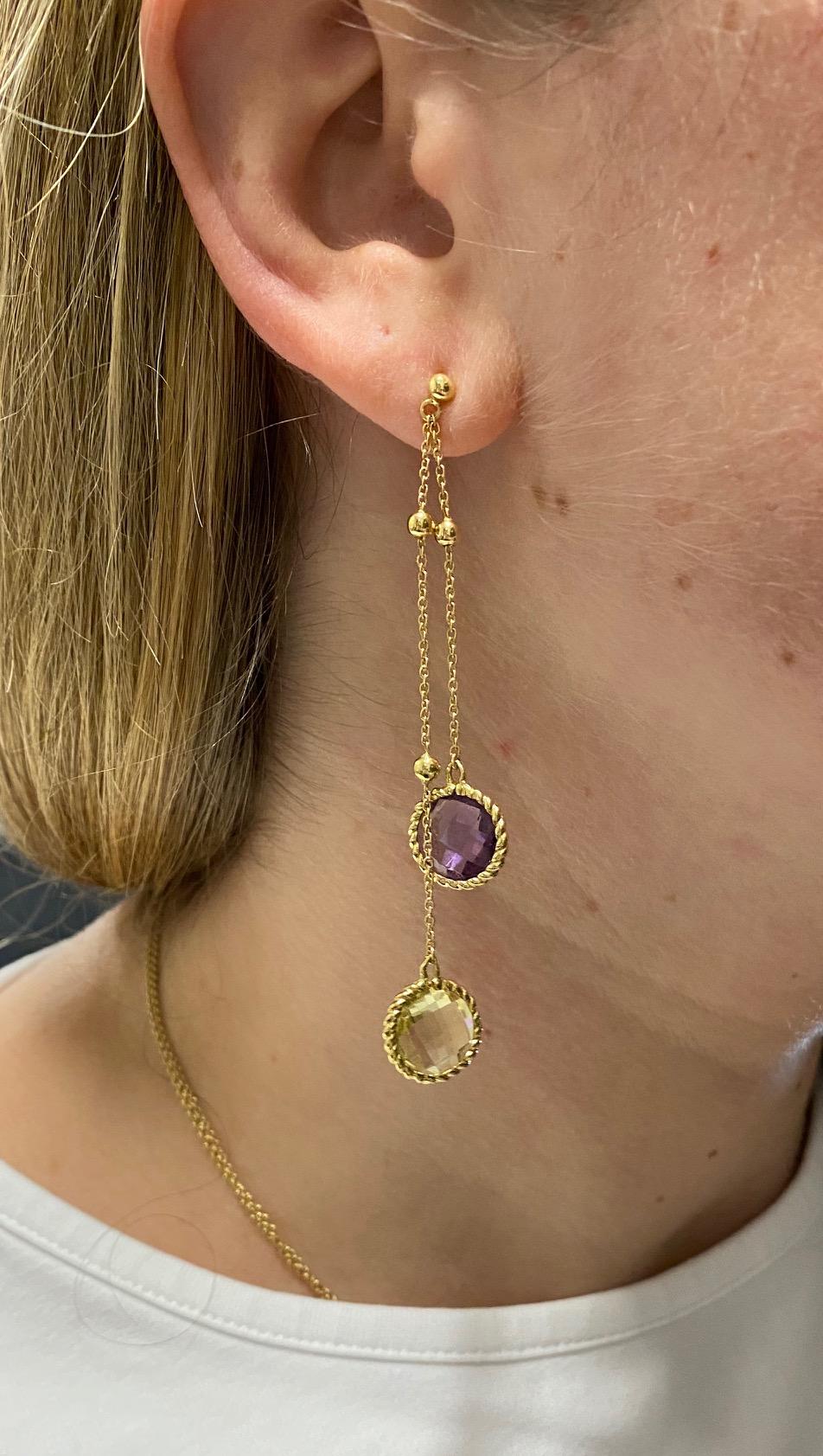 Roberto Coin Ipanema 18 Karat Amethyst and Citrine Dangle Drop Earrings In Excellent Condition In  Baltimore, MD