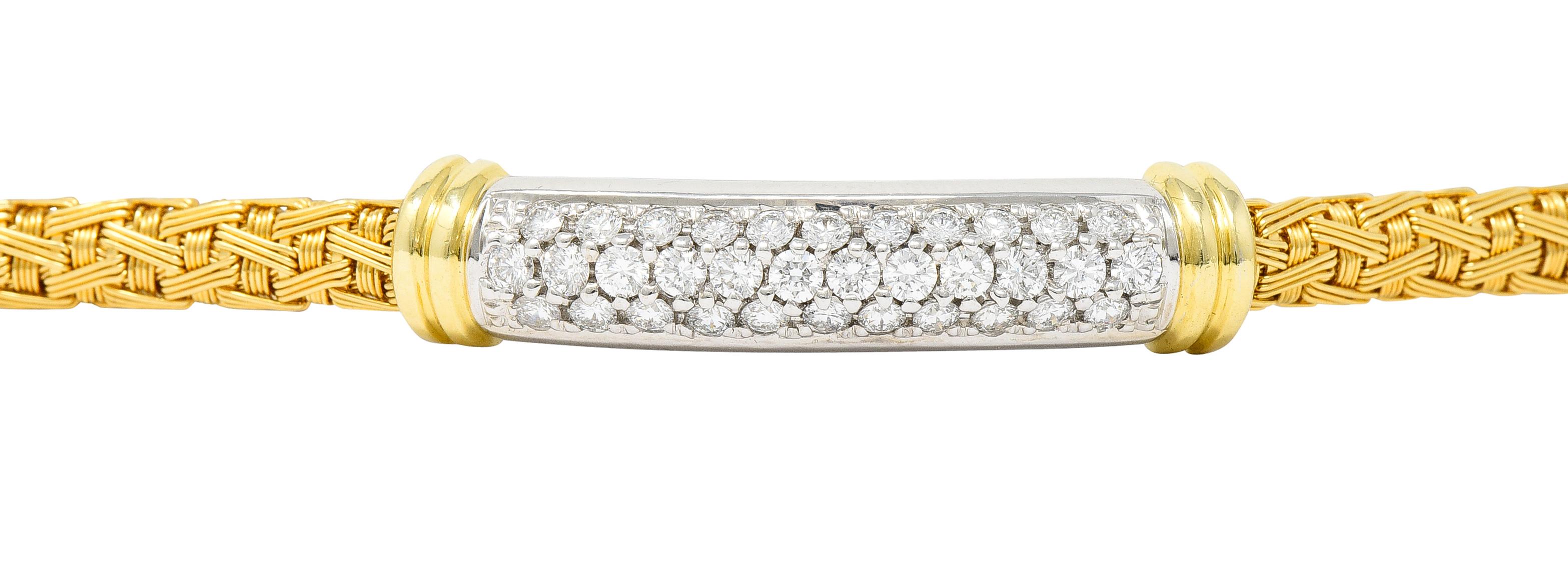 Roberto Coin Italienische 1,50 Rollwagen Pavé-Diamant 18 Karat zweifarbiges Gold gewebte Seide 4