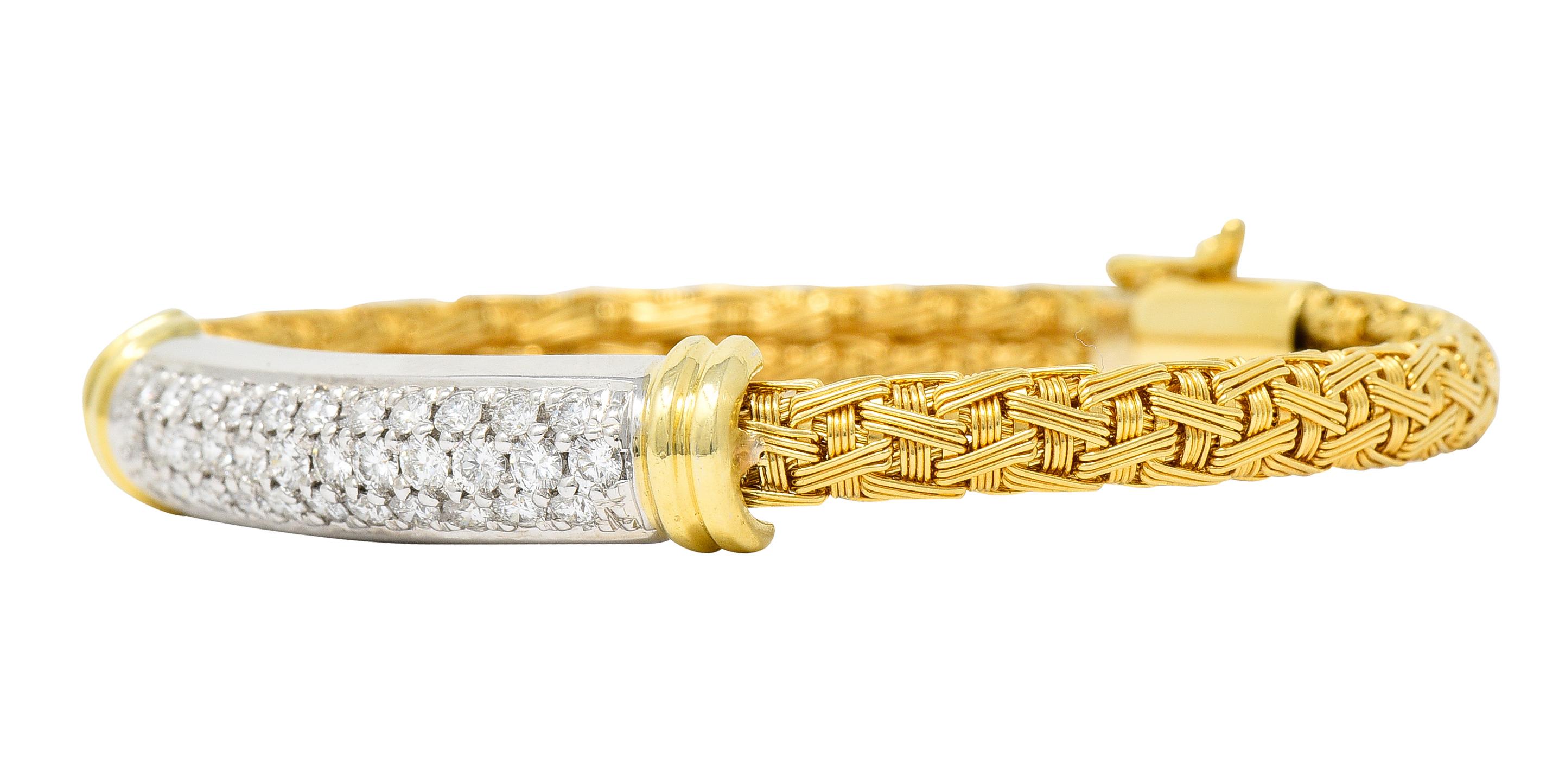 Roberto Coin Italienische 1,50 Rollwagen Pavé-Diamant 18 Karat zweifarbiges Gold gewebte Seide 8