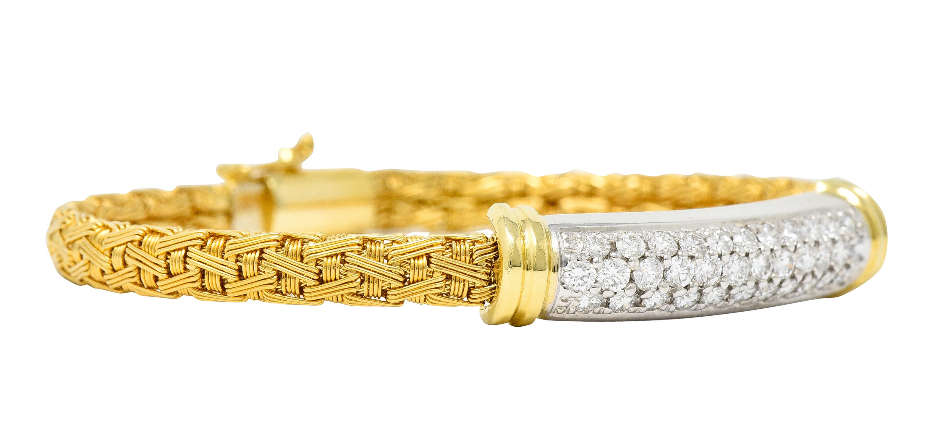 Roberto Coin Italienische 1,50 Rollwagen Pavé-Diamant 18 Karat zweifarbiges Gold gewebte Seide (Brillantschliff)
