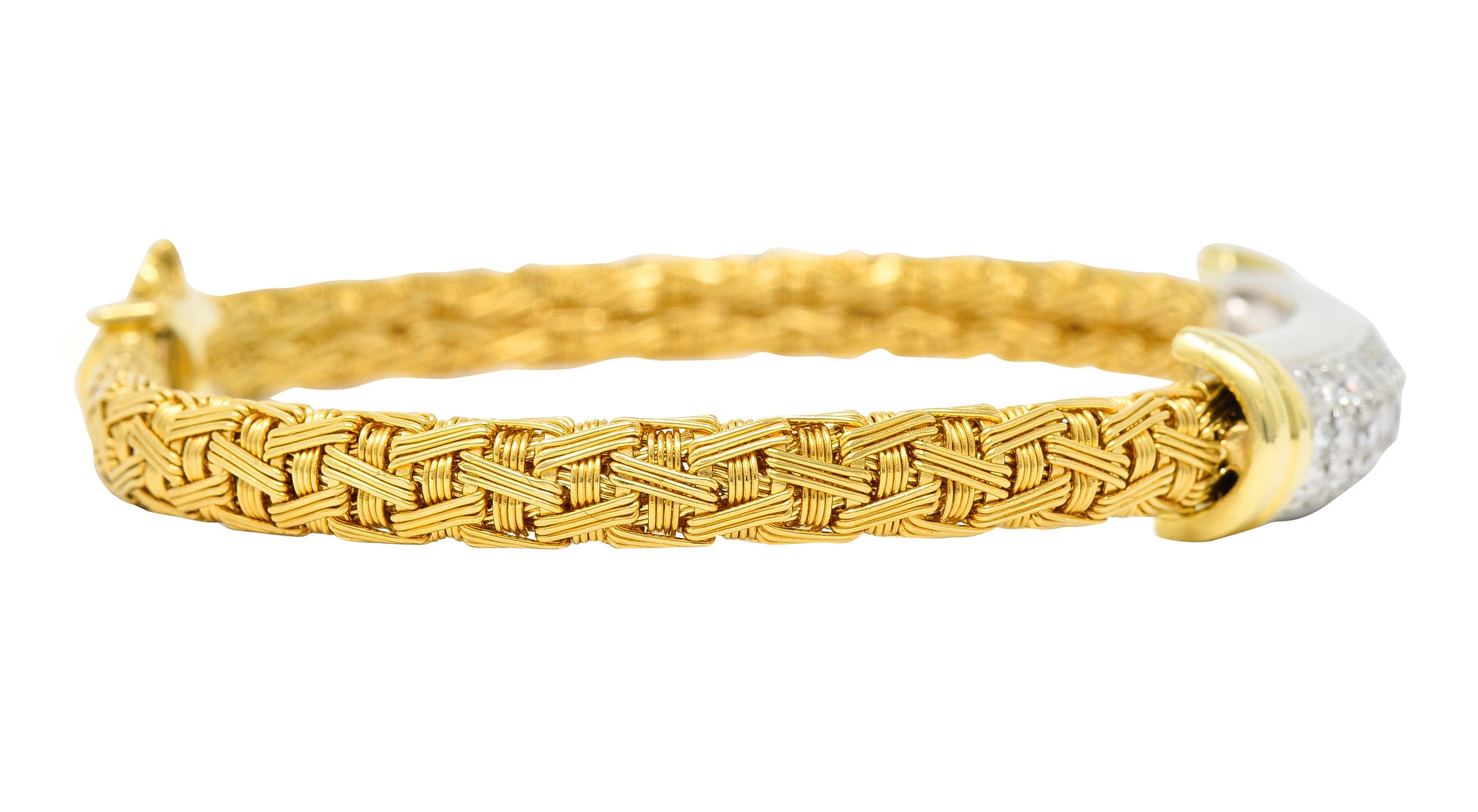 Roberto Coin Italienische 1,50 Rollwagen Pavé-Diamant 18 Karat zweifarbiges Gold gewebte Seide im Zustand „Hervorragend“ in Philadelphia, PA
