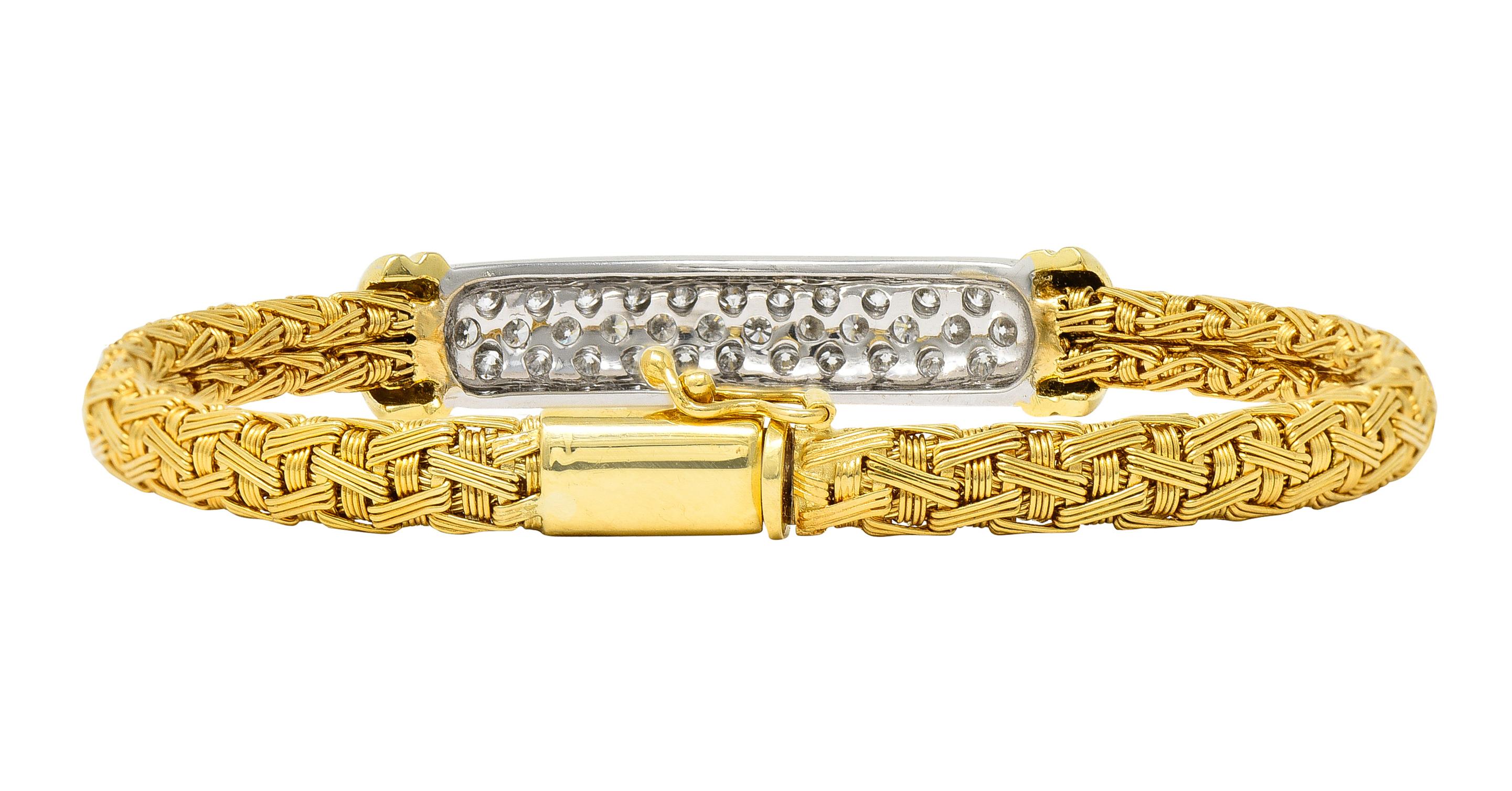 Roberto Coin Italienische 1,50 Rollwagen Pavé-Diamant 18 Karat zweifarbiges Gold gewebte Seide für Damen oder Herren