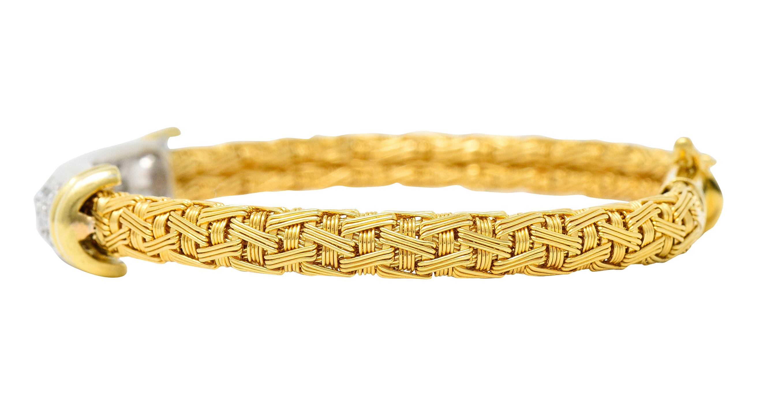 Roberto Coin Italienische 1,50 Rollwagen Pavé-Diamant 18 Karat zweifarbiges Gold gewebte Seide 1