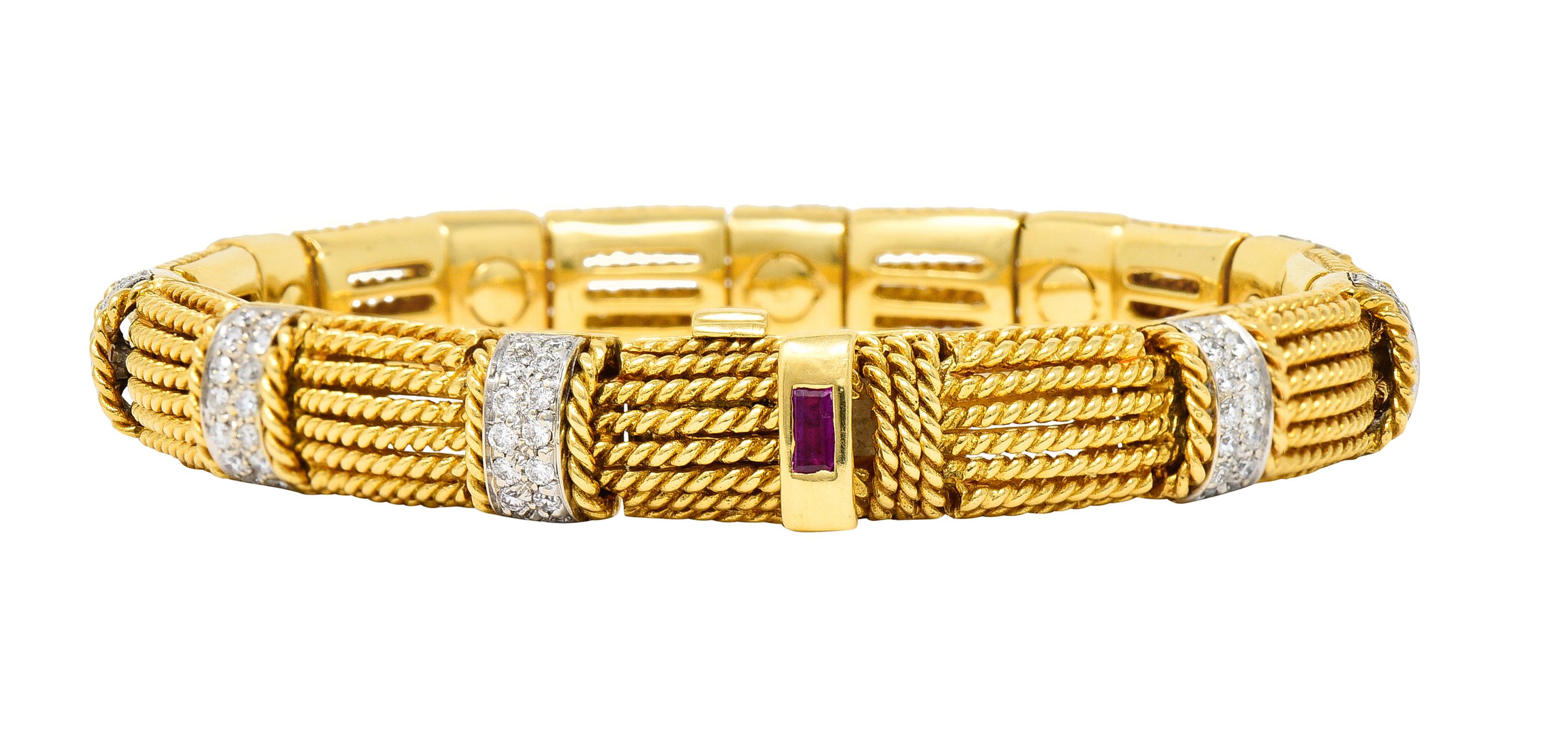 Roberto Coin Italienisches 18 Karat Gold römisches Armband mit 2,00 Karat Pavé-Diamant (Zeitgenössisch) im Angebot