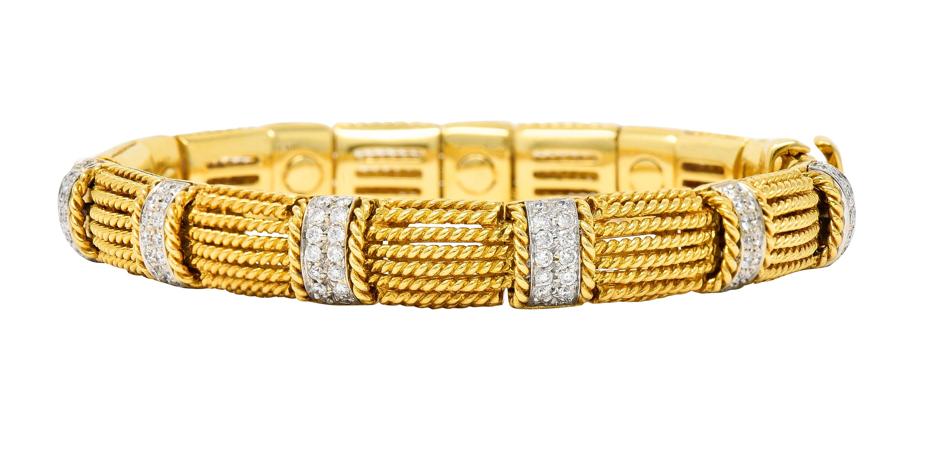 Roberto Coin Italienisches 18 Karat Gold römisches Armband mit 2,00 Karat Pavé-Diamant im Angebot 1