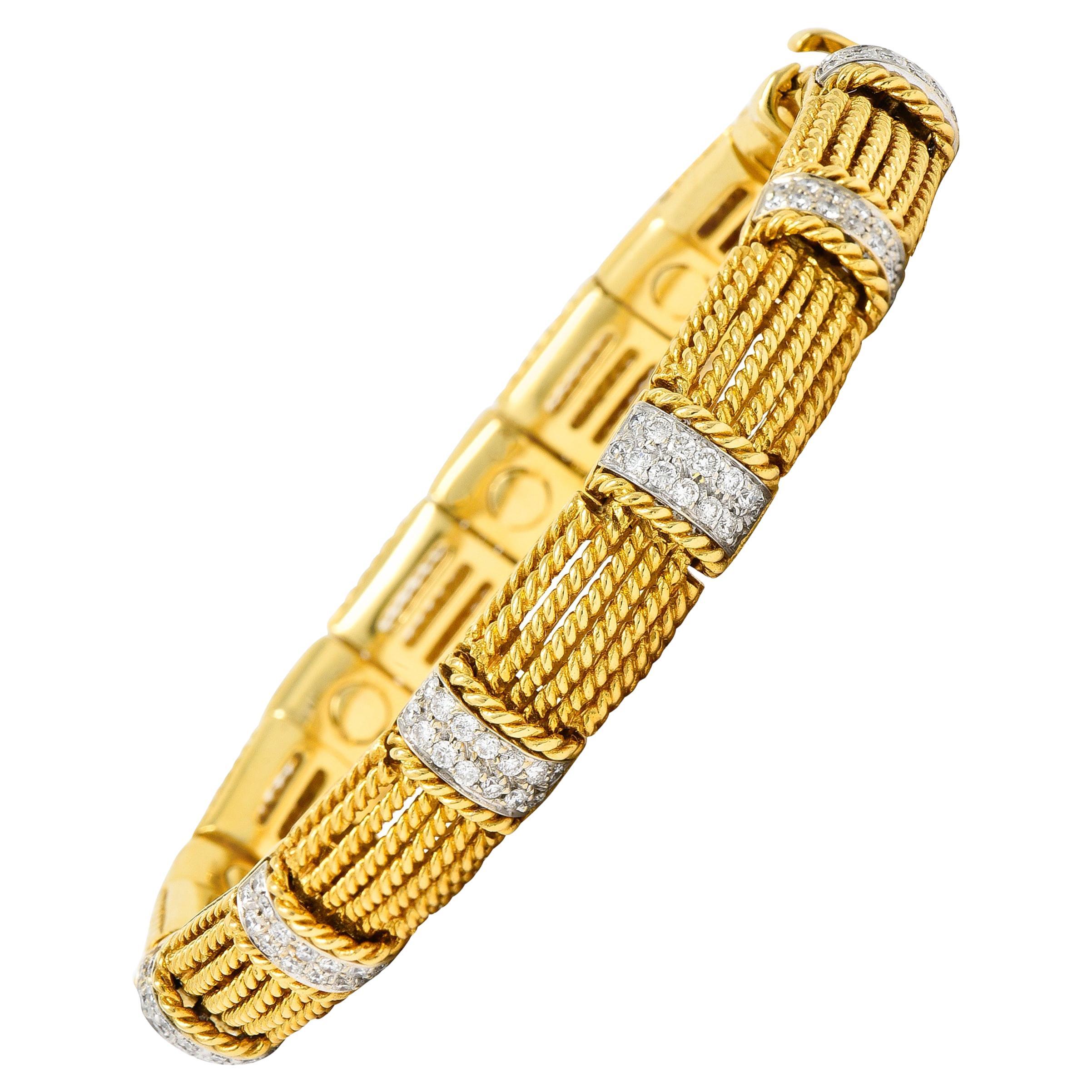 Roberto Coin Bracelet romain italien en or 18 carats avec diamants pavés de 2,00 carats