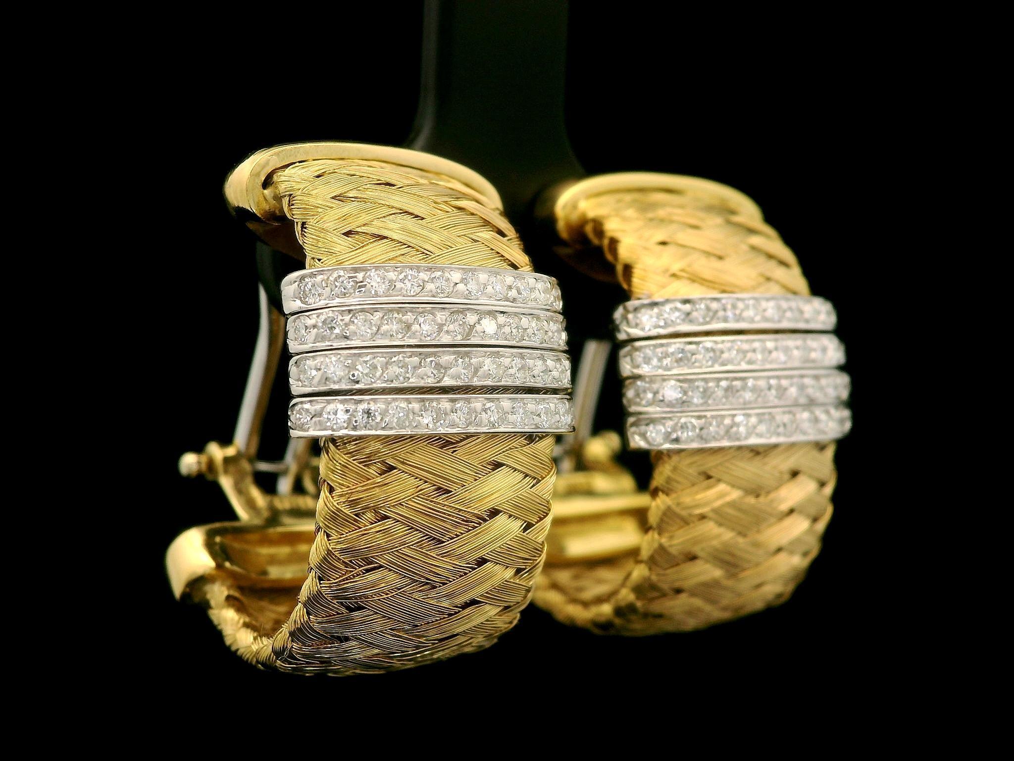 Roberto Coin Pendientes de oro de 18 quilates con diamantes de 0,44 ct en forma de cesta y gota ancha Corte brillante en venta