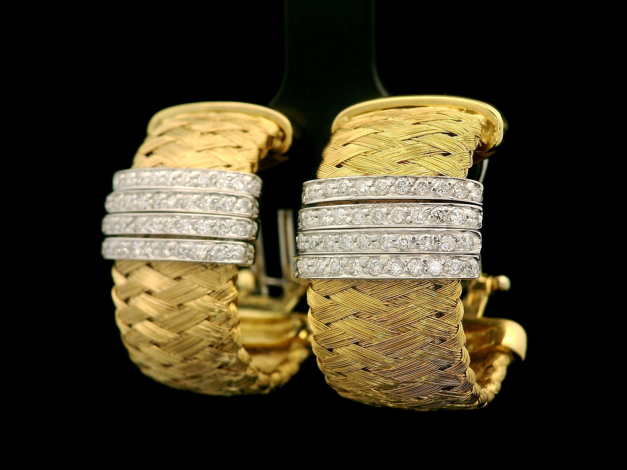 Roberto Coin Pendientes de oro de 18 quilates con diamantes de 0,44 ct en forma de cesta y gota ancha en Excelente estado para la venta en Montclair, NJ