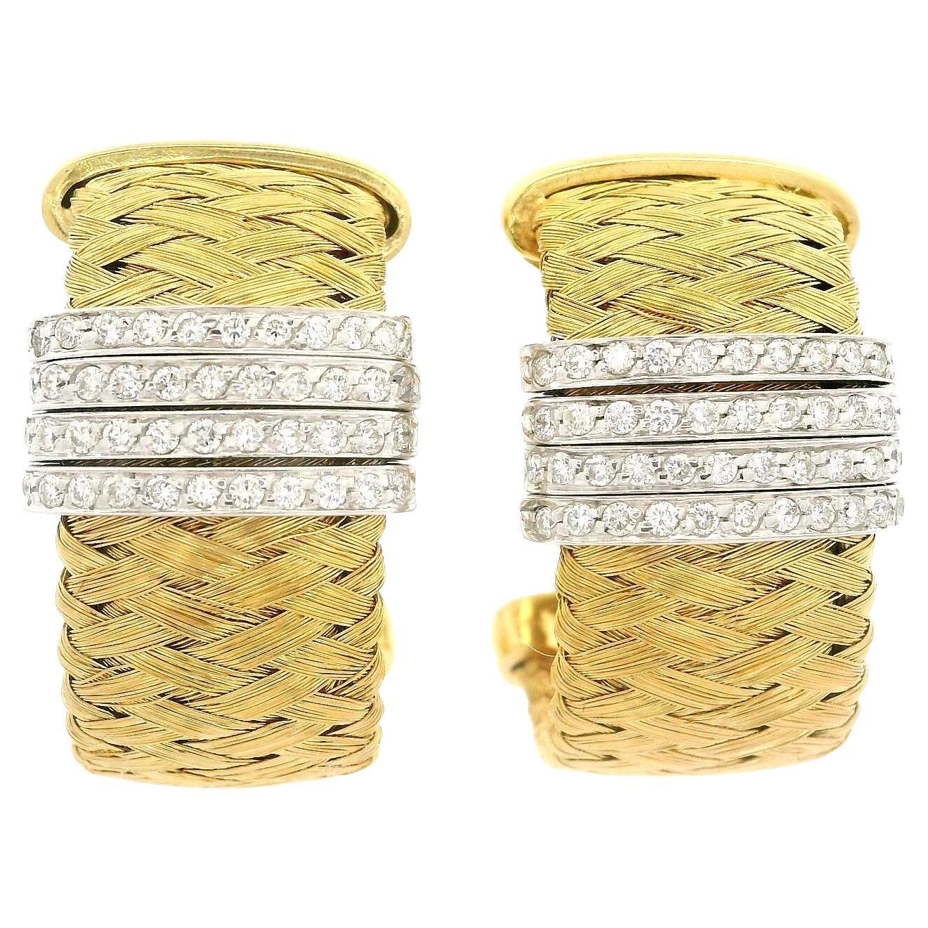 Roberto Coin Pendientes de oro de 18 quilates con diamantes de 0,44 ct en forma de cesta y gota ancha en venta