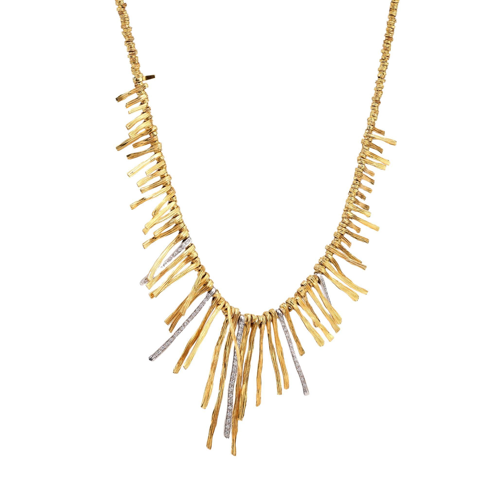 Modern Roberto Coin Italy diamond 18k yellow gold elephant skin dangle stick necklace