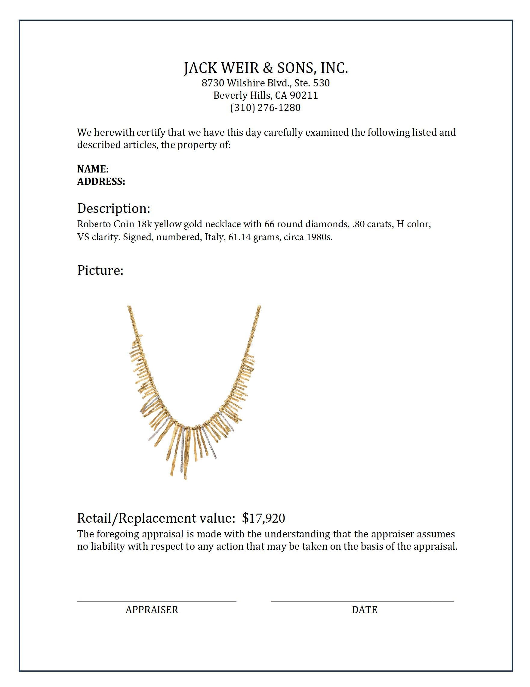 Roberto Coin Italy diamond 18k yellow gold elephant skin dangle stick necklace In Excellent Condition In Beverly Hills, CA