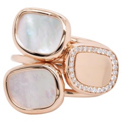 Roberto Coin Jade Collection Mather Pearl & 0.14 ct Diamond 18k Gold Triple Ring