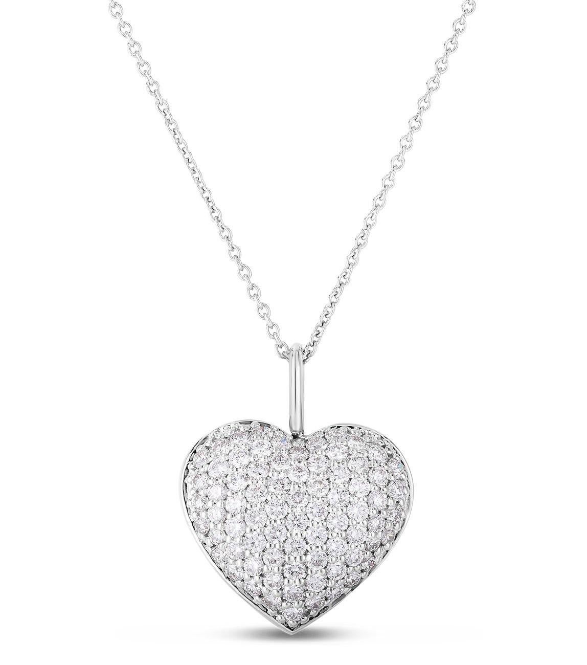 Round Cut Roberto Coin Ladies Diamond Heart Necklace 111453AWCHX0 For Sale