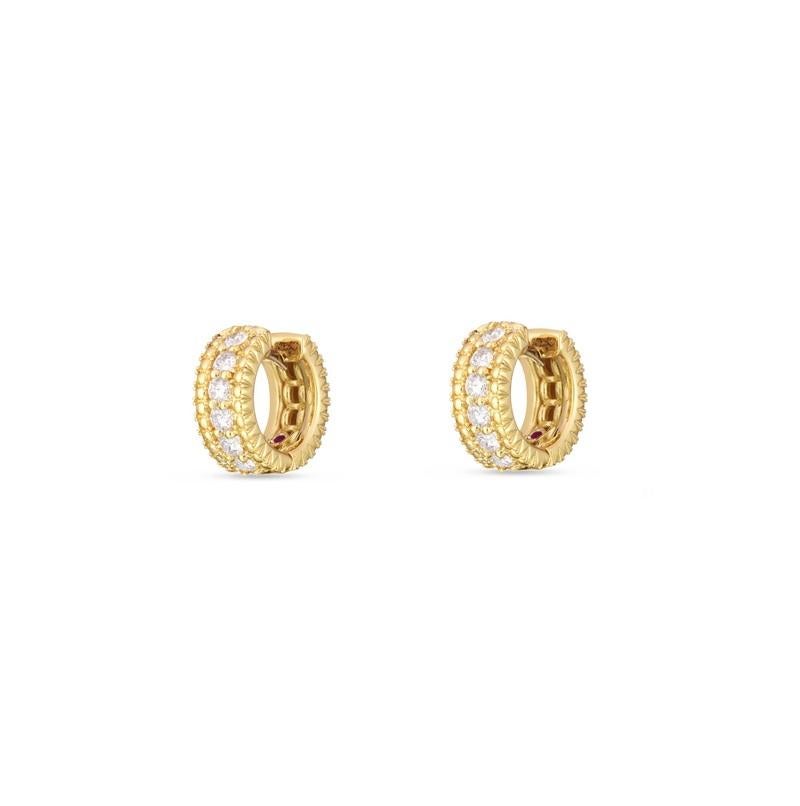 Round Cut Roberto Coin Ladies Diamond Huggie Hoop Earring 111472AYERX0 For Sale