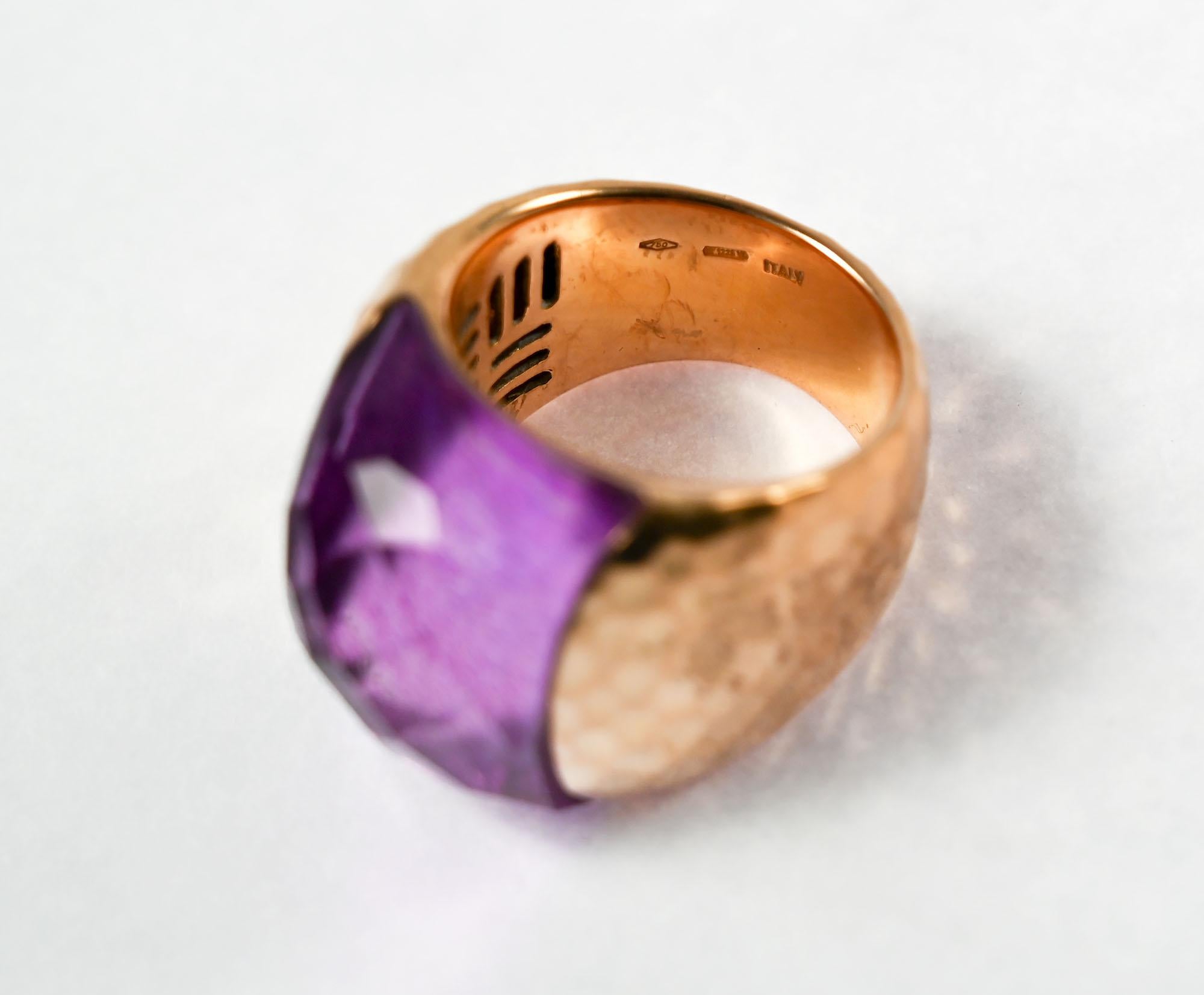 Square Cut Roberto Coin Large Amethyst Gold Ring For Sale