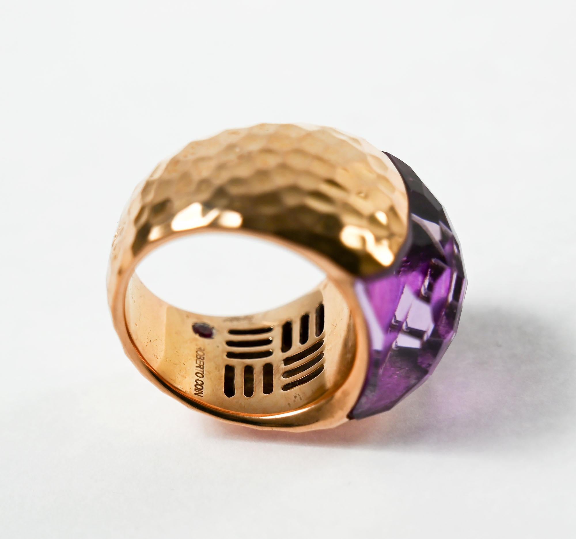 Women's or Men's Roberto Coin Large Amethyst Gold Ring For Sale