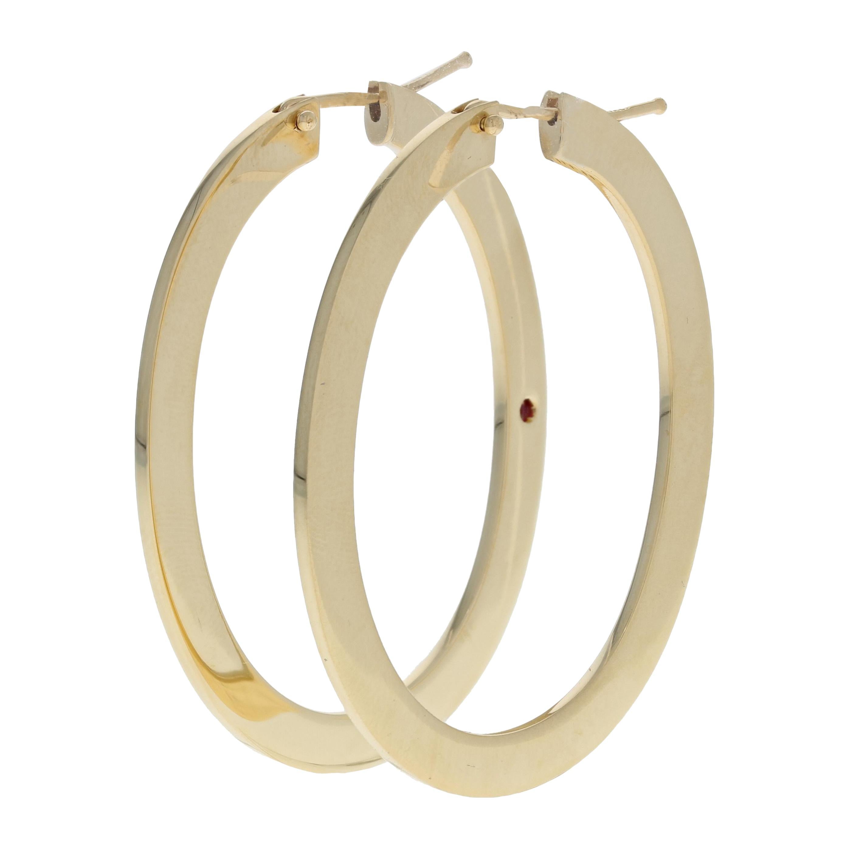 Roberto Coin Large Flat Oval Hoop Earrings 18 Karat Yellow Gold Designer Pierced