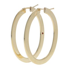 Roberto Coin Large Flat Oval Hoop Earrings 18 Karat Yellow Gold Designer Pierced