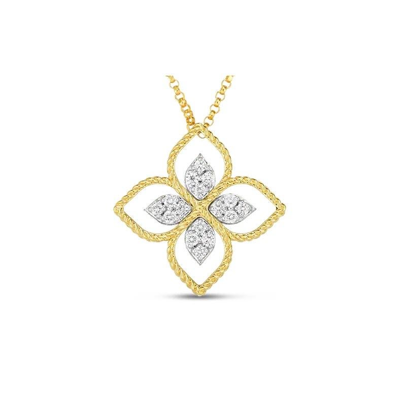 Roberto Coin Principessa Large Flower Pendent with Diamonds 
Diamonds 0.16 total weight 
Chain 17