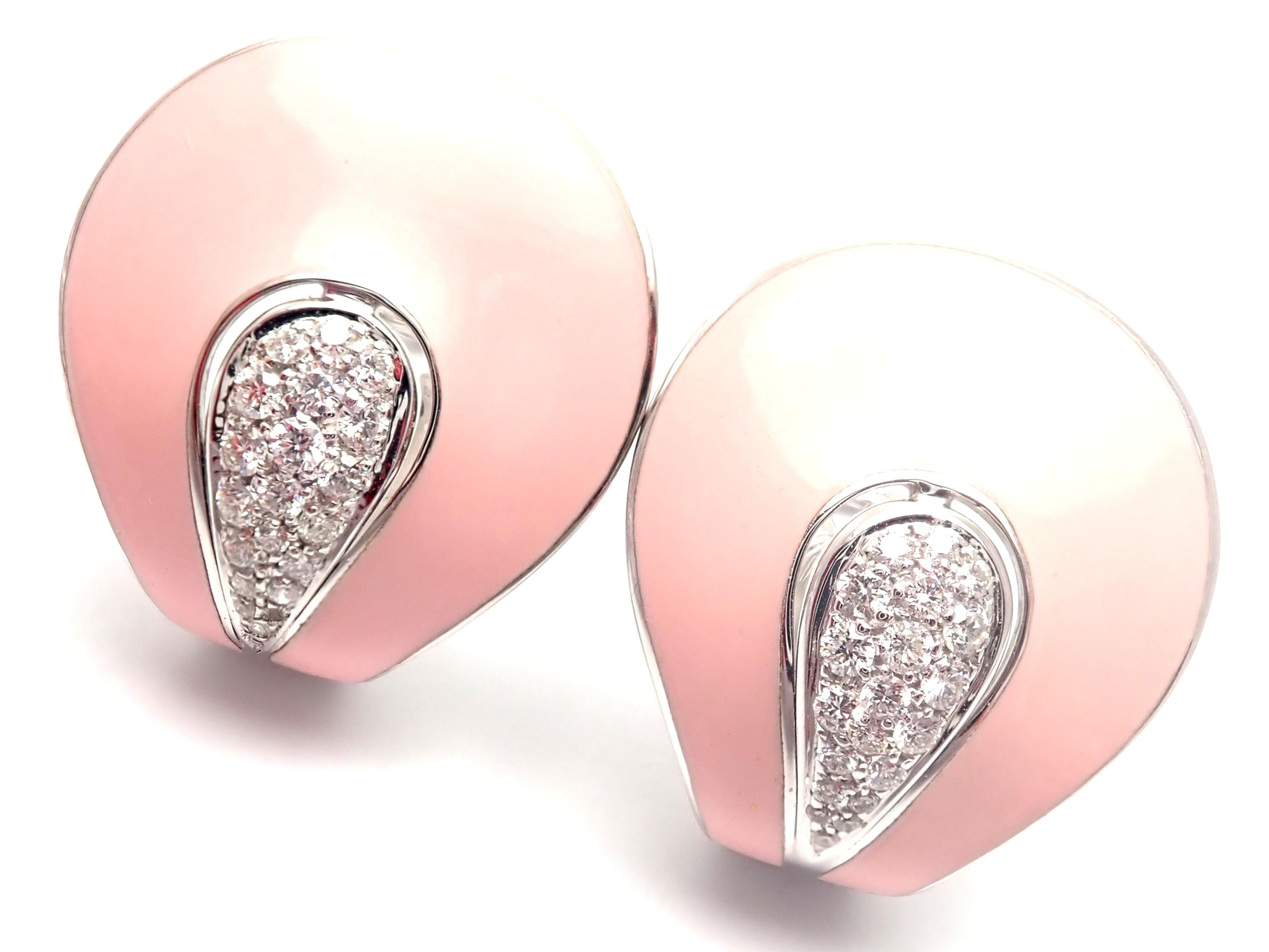 Roberto Coin Liberty Pink Enamel Diamond White Gold Earrings 6