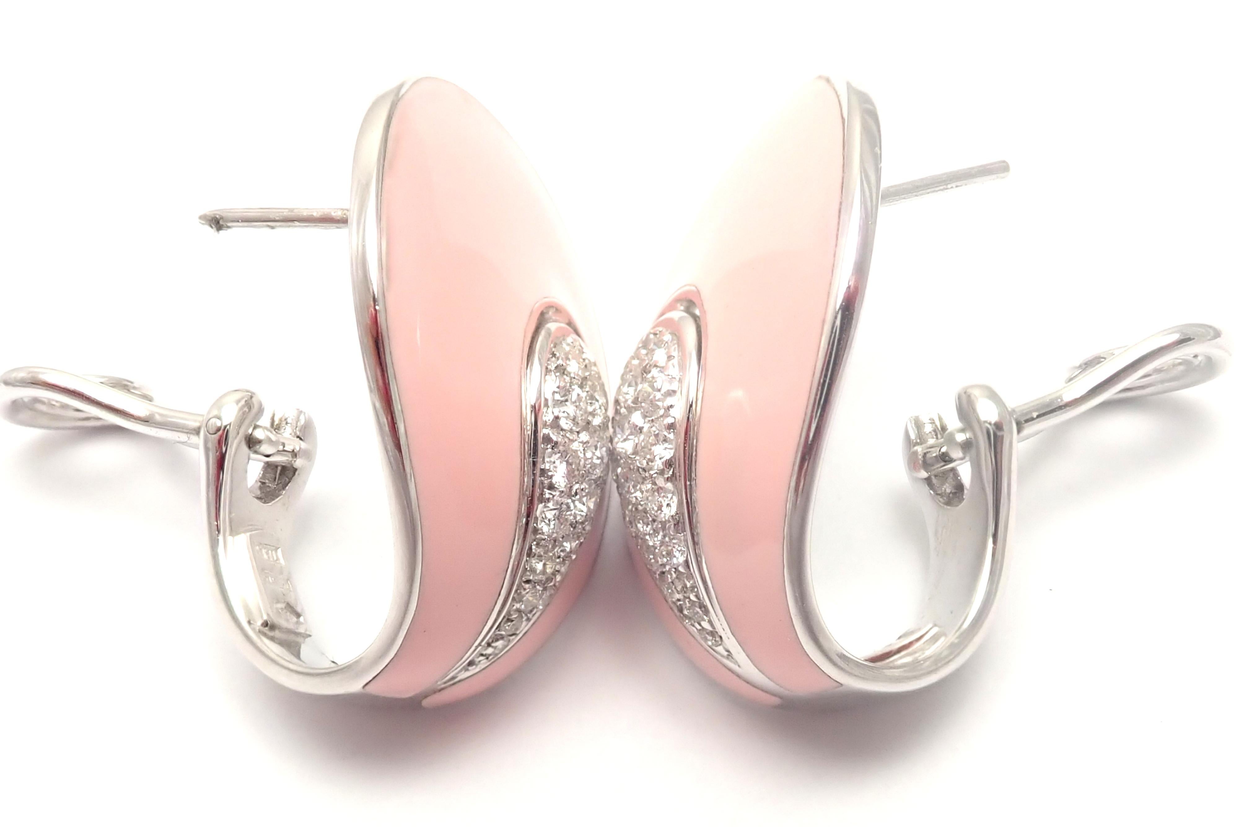 Roberto Coin Liberty Pink Enamel Diamond White Gold Earrings 4