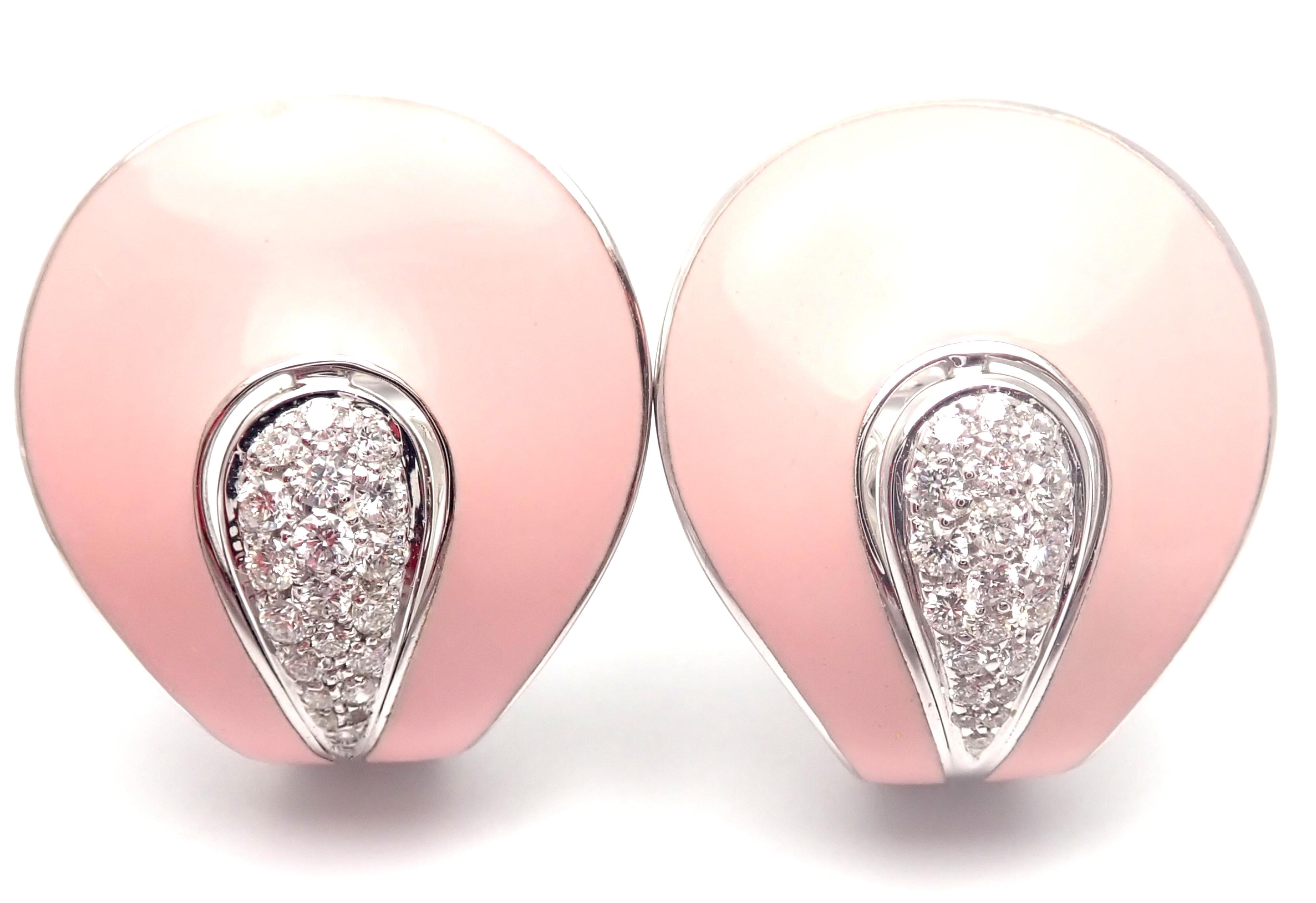 Roberto Coin Liberty Pink Enamel Diamond White Gold Earrings 5