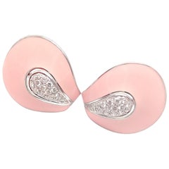 Roberto Coin Liberty Pink Enamel Diamond White Gold Earrings