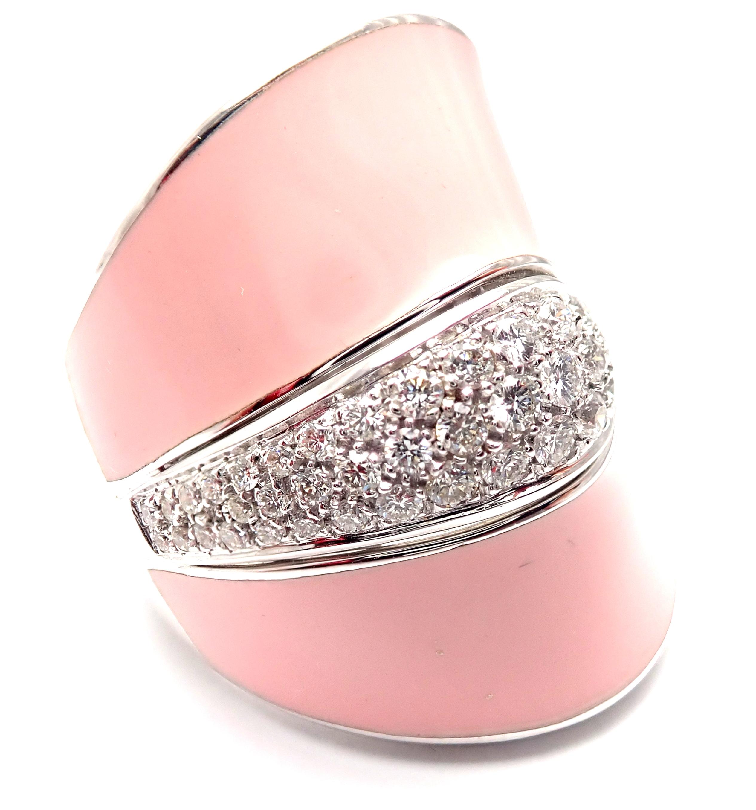 Roberto Coin Liberty Pink Enamel Diamond White Gold Ring 3