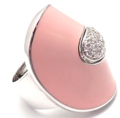 Roberto Coin Liberty Pink Enamel Diamond White Gold Ring