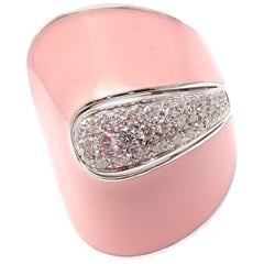Roberto Coin Liberty Pink Enamel Diamond White Gold Ring