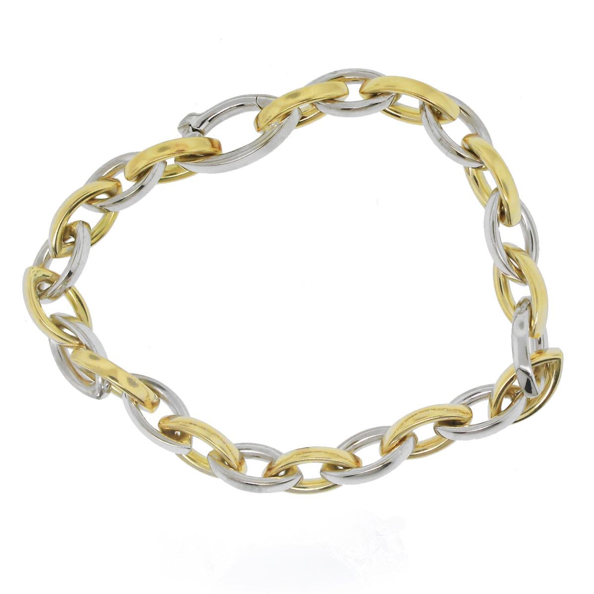 Material: 18k Yellow Gold and Sterling Silver
Clasp: Lobster Clasp
Total Weight: 14g (9dwt)
Length: 7.5