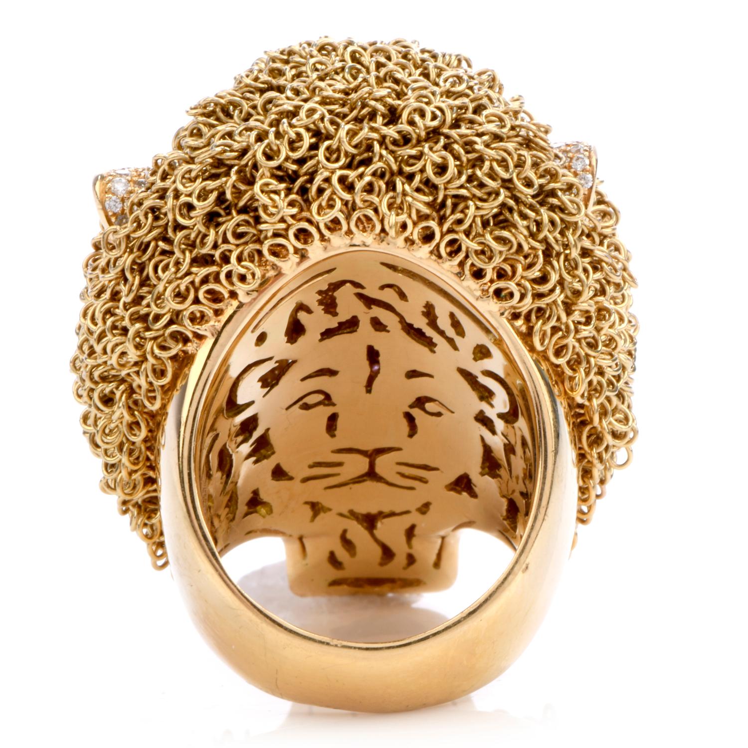 Roberto Coin Lion Masterpiece Diamond 18 Karat Gold Limited Edition Ring In Excellent Condition In Miami, FL
