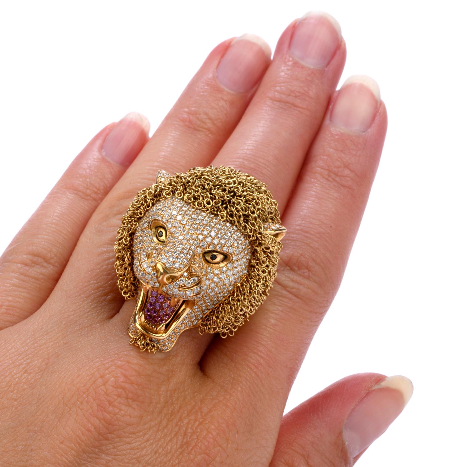 Roberto Coin Lion Masterpiece Diamond 18 Karat Gold Limited Edition Ring 3