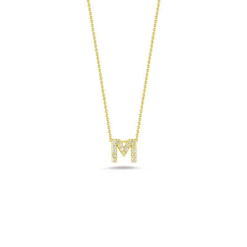 Roberto Coin Love Letter M Pendant Yellow Gold and Diamonds 001634AYCHXM In New Condition For Sale In Wilmington, DE