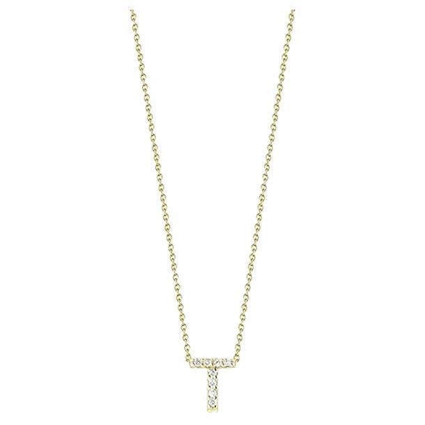 Roberto Coin Love Letter T Pendant Yellow Gold and Diamonds 001634AYCHXT For Sale