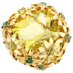 Roberto Coin Margherita 18 Karat Yellow Gold Peridot and Tsavorite Ring