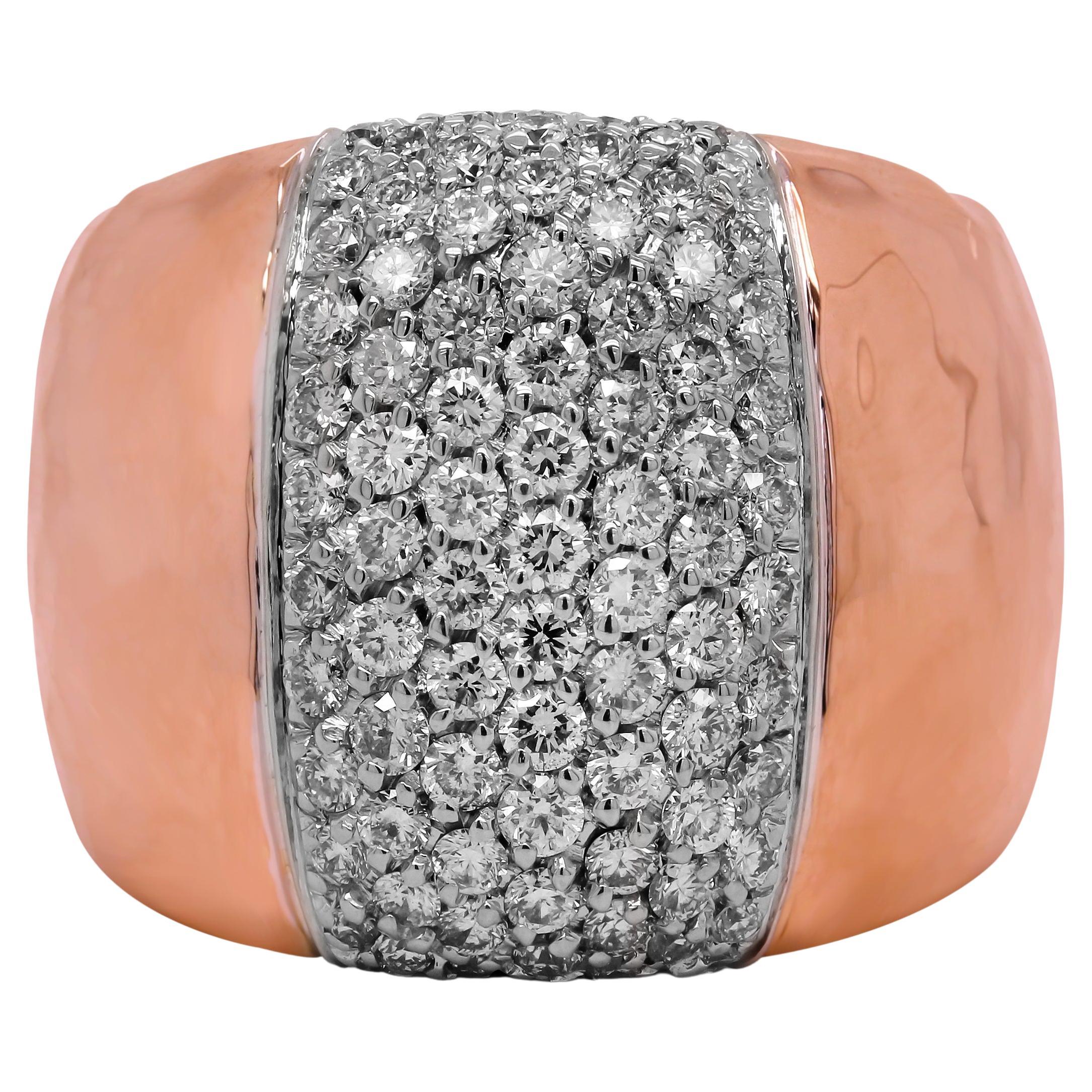 Roberto Coin Martellato 18K Rose and White Gold Diamond Wide Band Hammered  Ring For Sale at 1stDibs