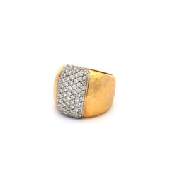 Roberto Coin Martellato Iconic Designer Pave Diamond Gold 18mm Band Ring