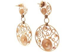 Roberto Coin Mauresque 18k Gold Diamond Round Open Wire Work Dangle Earrings