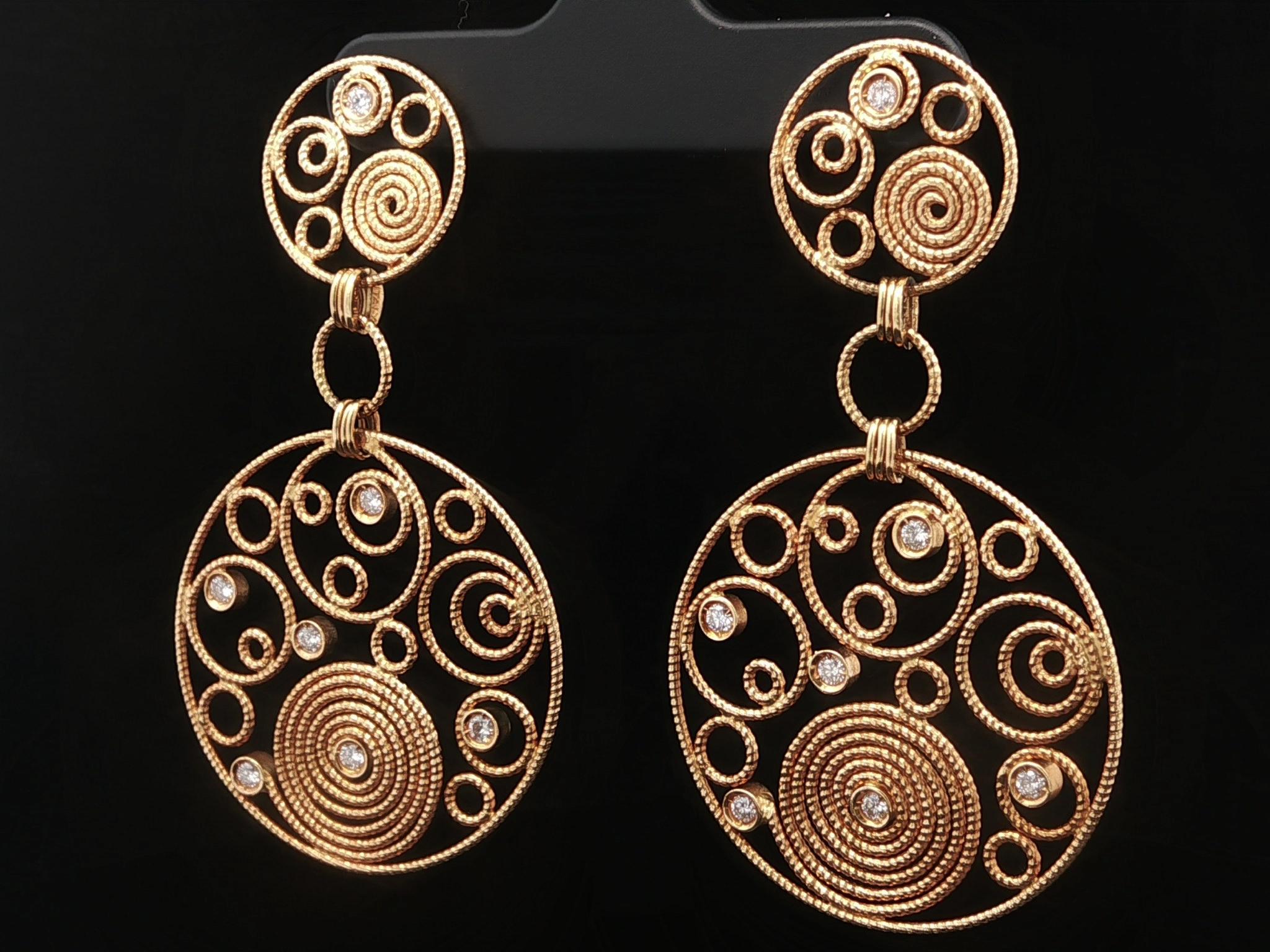 Roberto Coin Mauresque - Orecchini pendenti a filo aperto con diamante rotondo in oro 18 ct. in vendita 2