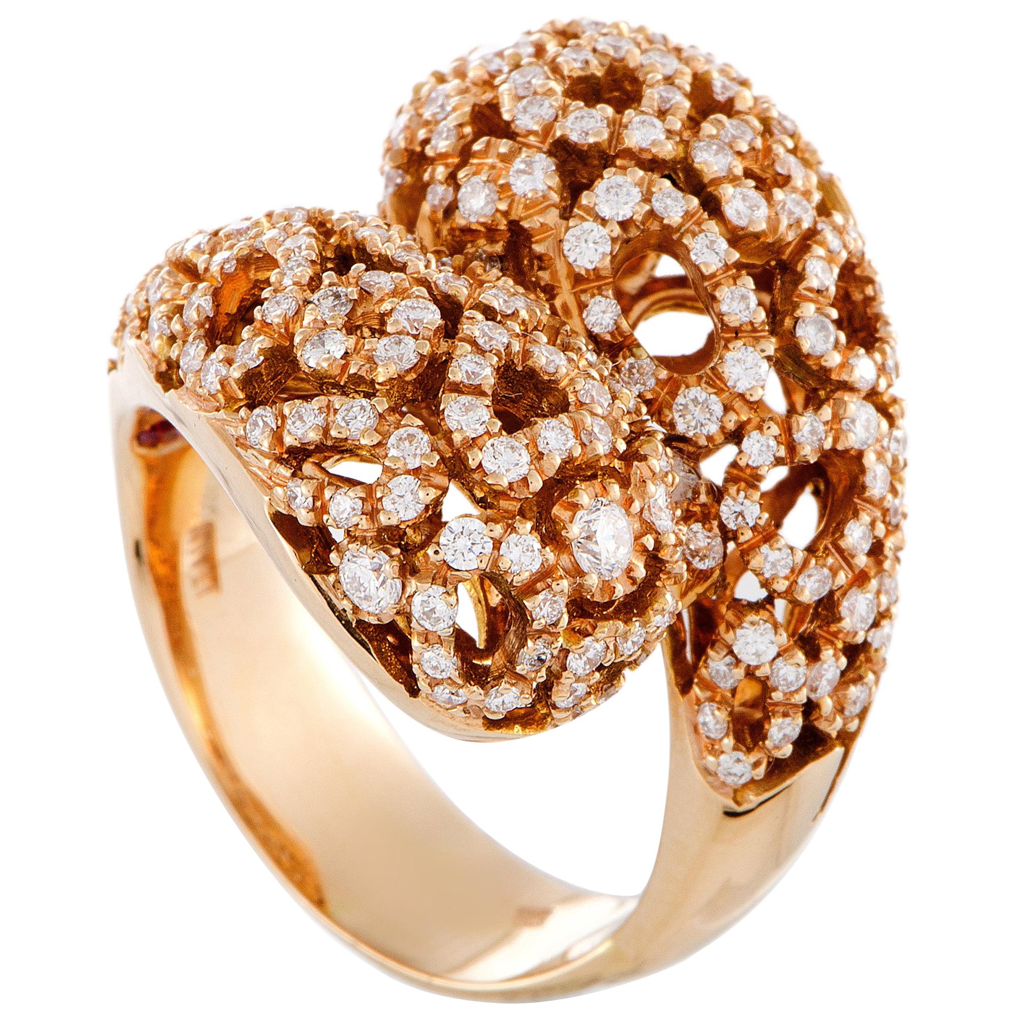 Roberto Coin Mauresque 18 Karat Rose Gold Diamond Bypass Ring