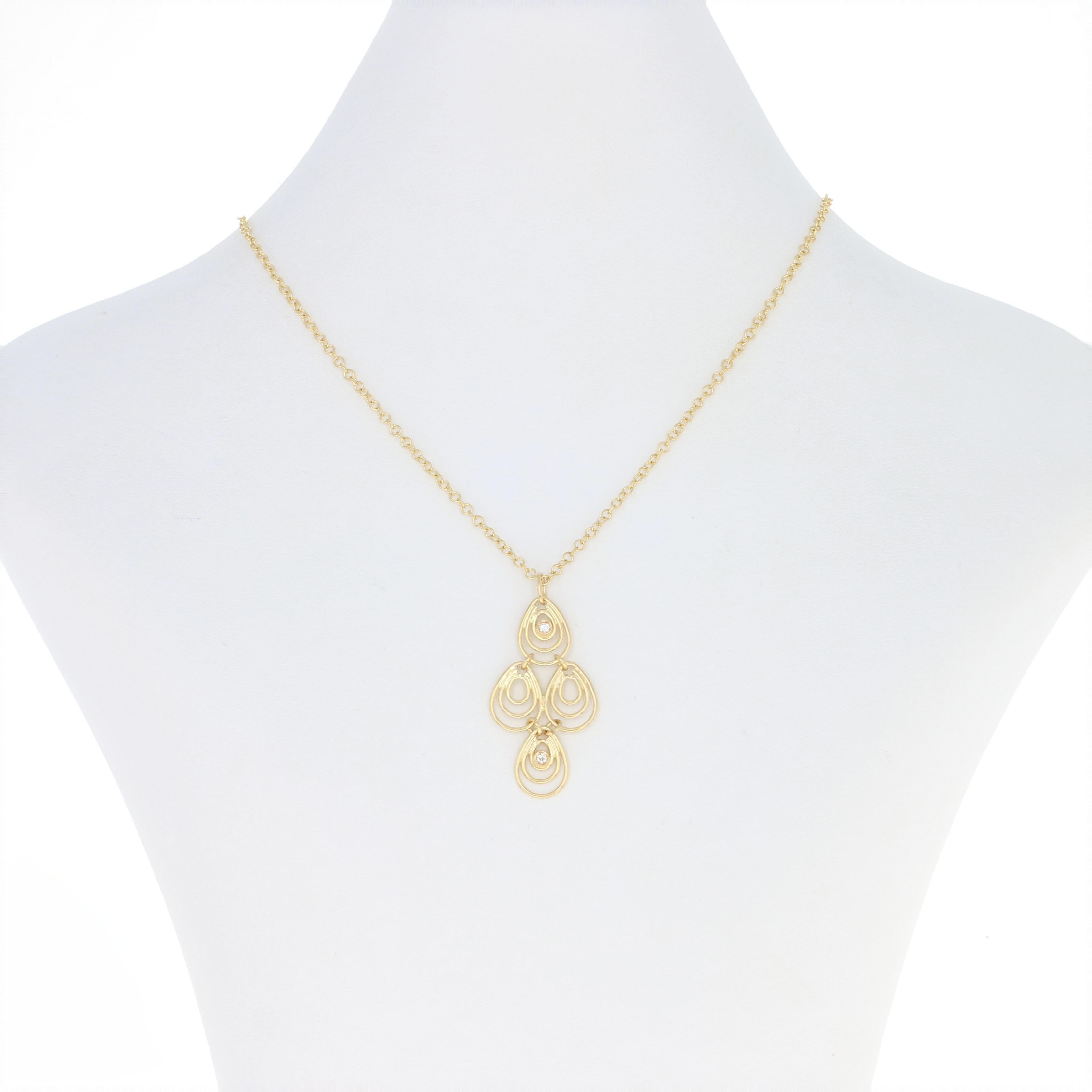 Get ready to shine from day to night wearing this beautiful creation by Roberto Coin! Part of the Mauresque Collection, this Teardrop pendant necklace is composed of luxurious 18k yellow gold and features two white diamonds for a kiss of sparkle.