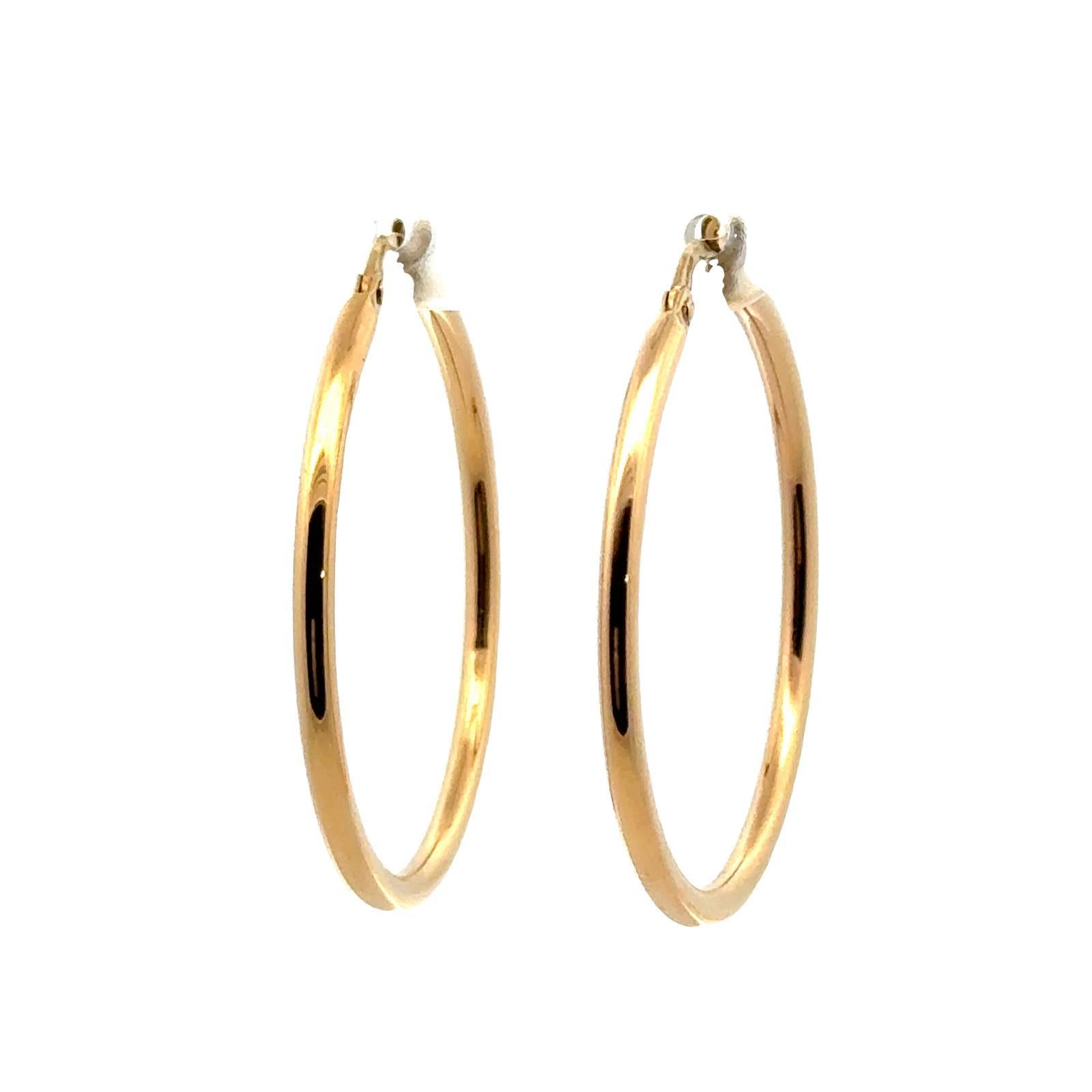 Women's Roberto Coin Medium Round 18 Karat Yellow Gold Modern Hoop Earrings For Sale