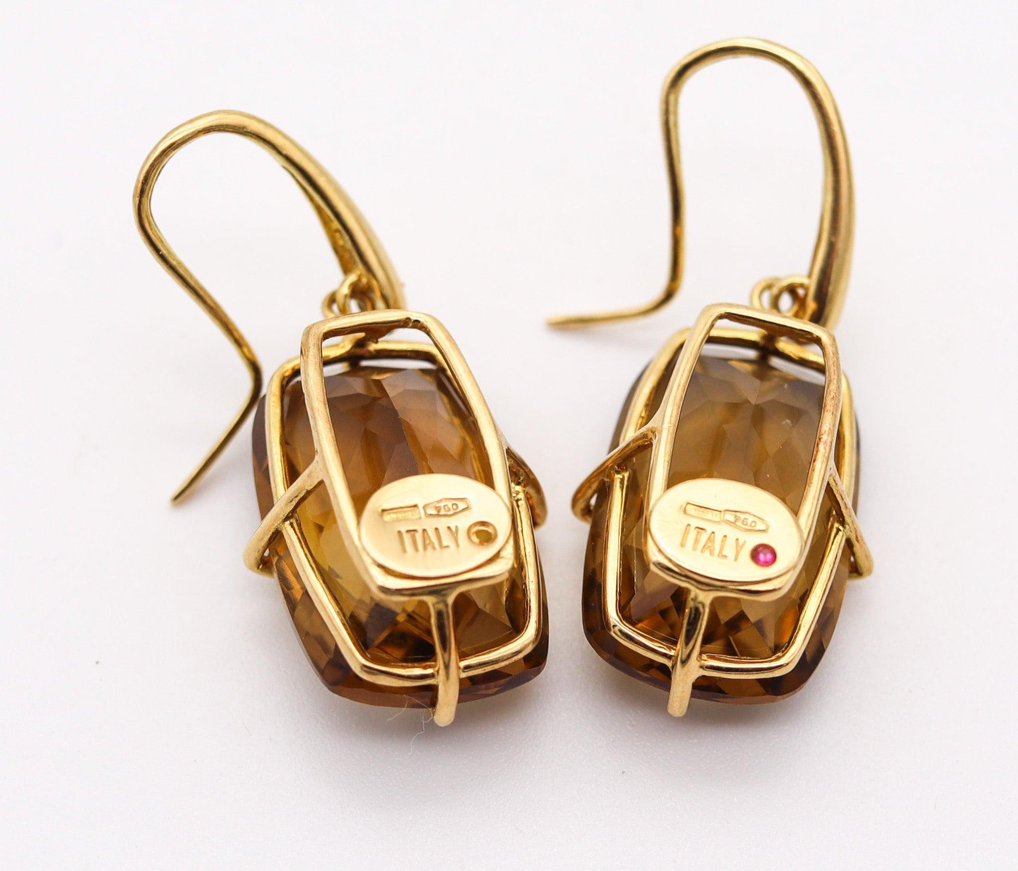 Donna ROBERTO COIN Orecchini pendenti moderni in oro 18Kt con quarzo fumé da 47,98 Ctw in vendita