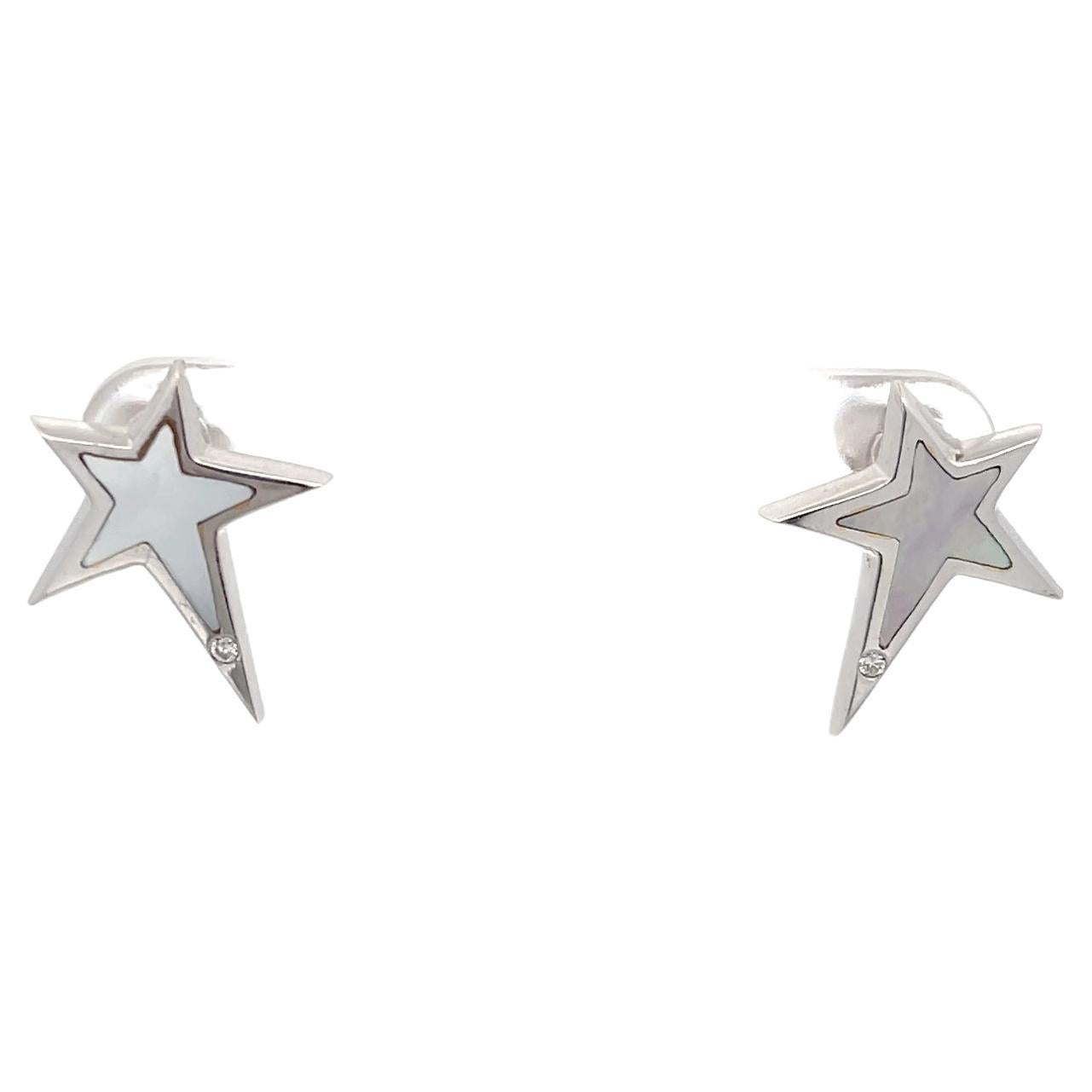 Roberto Coin Mother of Pearl Star Earrings 18K White Gold