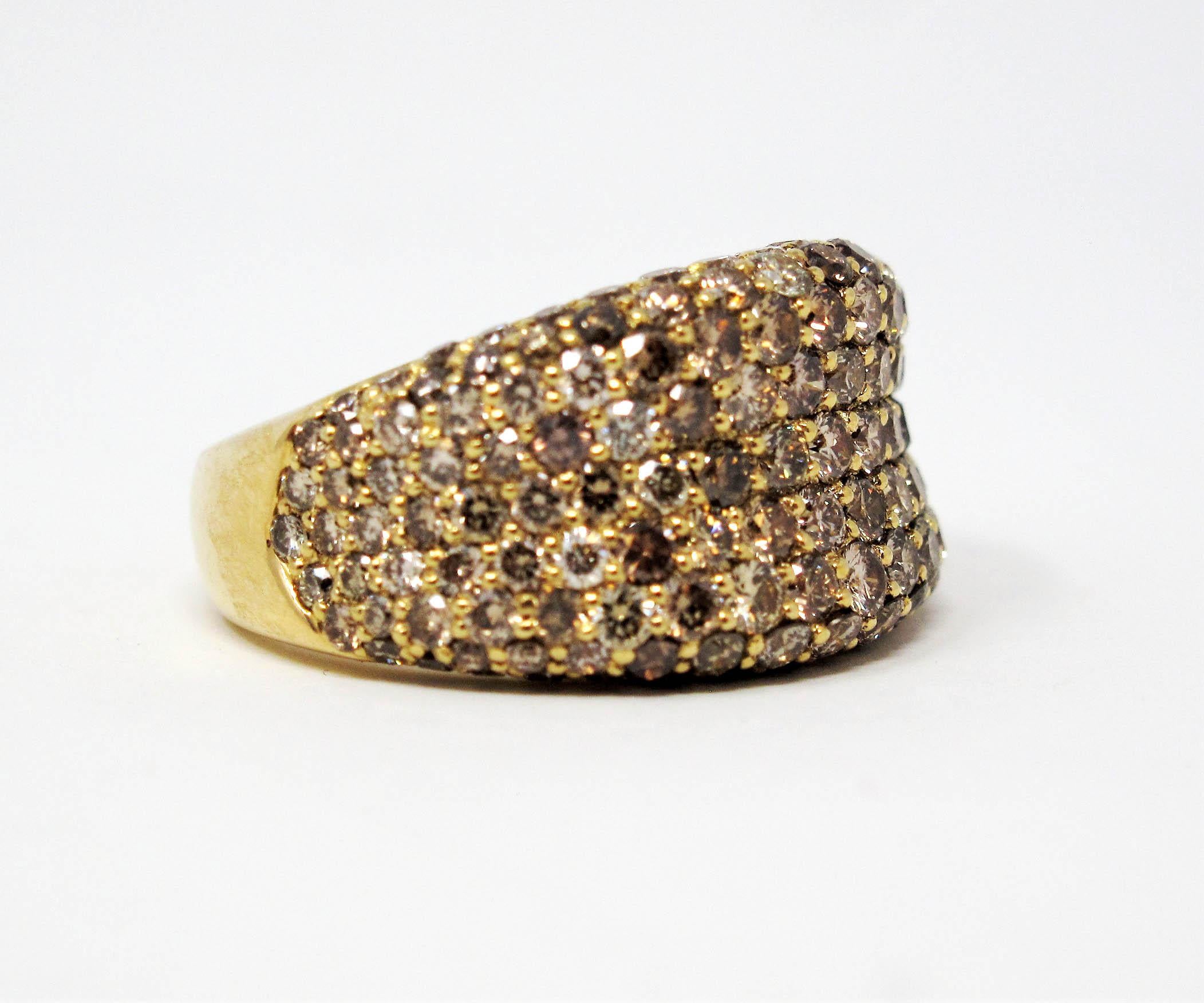 Roberto Coin Multi Row Champagner Diamant Pave Konkave Ring 18 Karat Gelbgold (Zeitgenössisch)