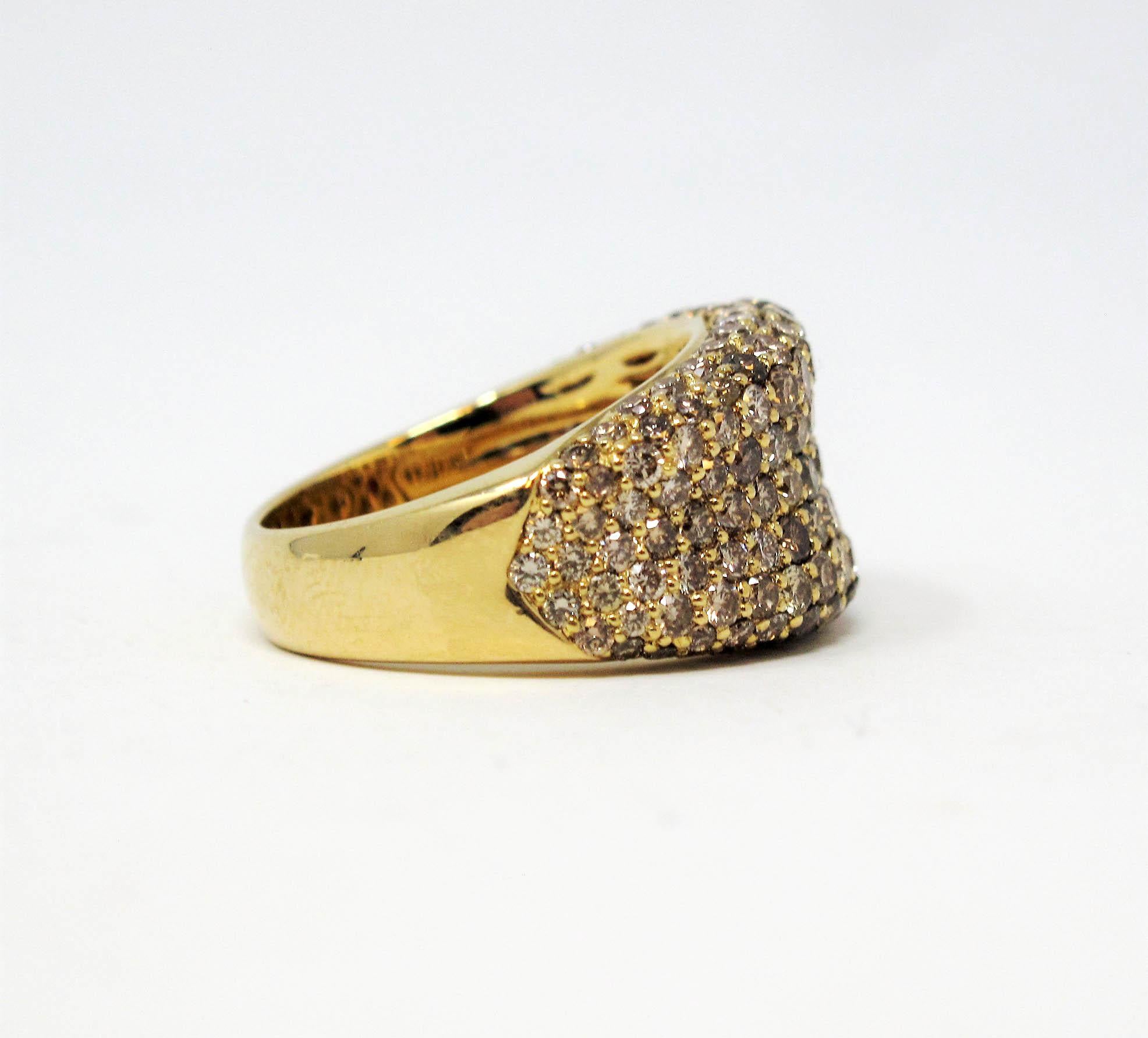 Roberto Coin Multi Row Champagner Diamant Pave Konkave Ring 18 Karat Gelbgold (Rundschliff)