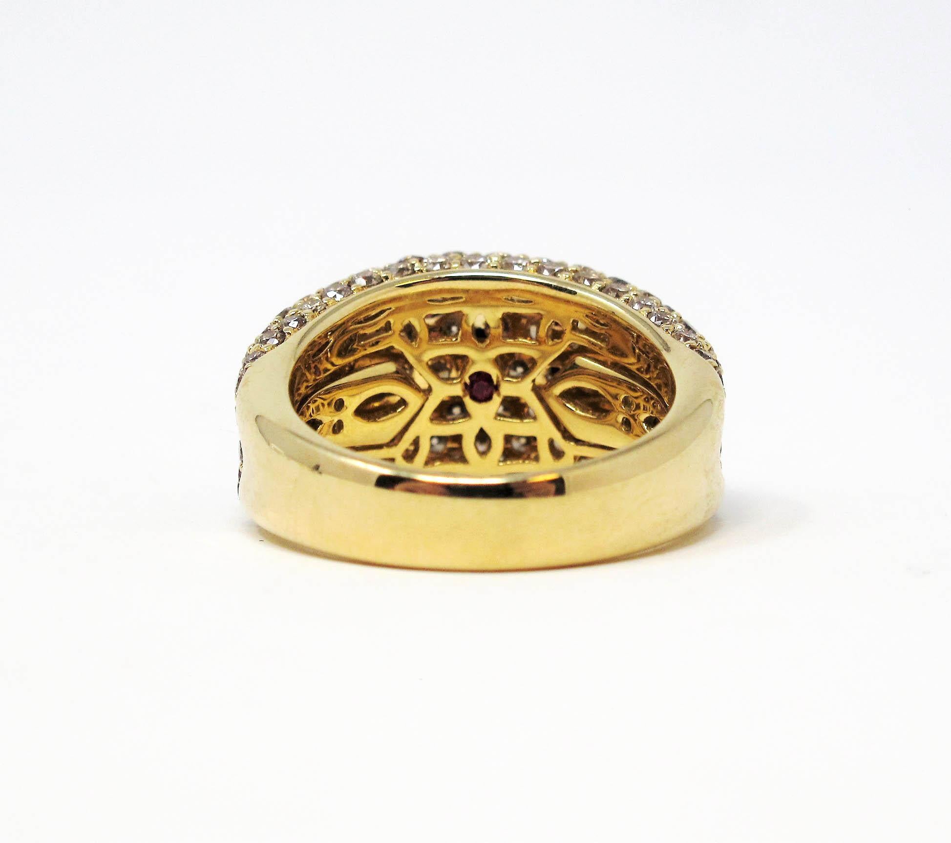 Roberto Coin Multi Row Champagner Diamant Pave Konkave Ring 18 Karat Gelbgold im Zustand „Gut“ in Scottsdale, AZ