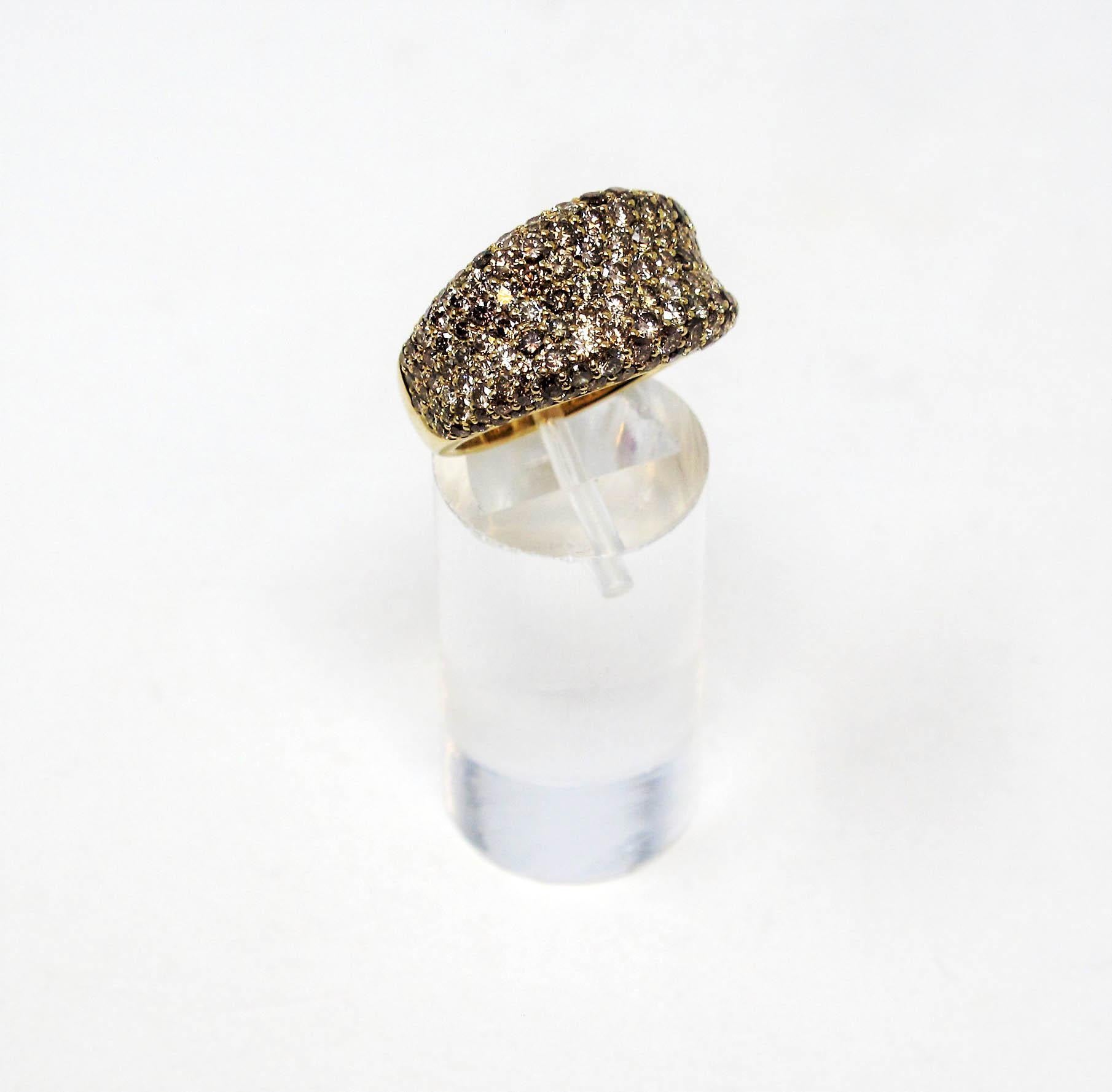 Roberto Coin Multi Row Champagner Diamant Pave Konkave Ring 18 Karat Gelbgold Damen
