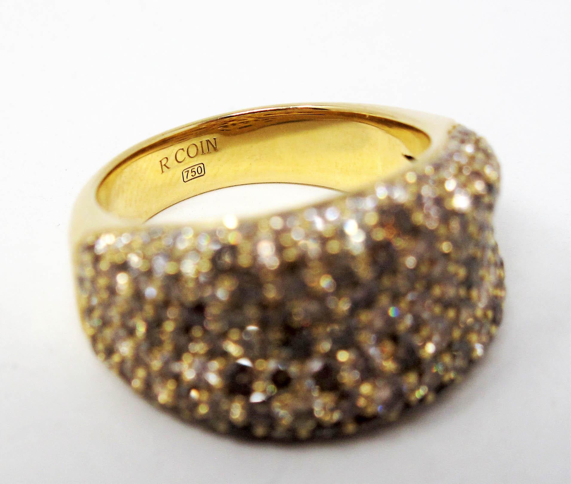 Roberto Coin Multi Row Champagner Diamant Pave Konkave Ring 18 Karat Gelbgold 1